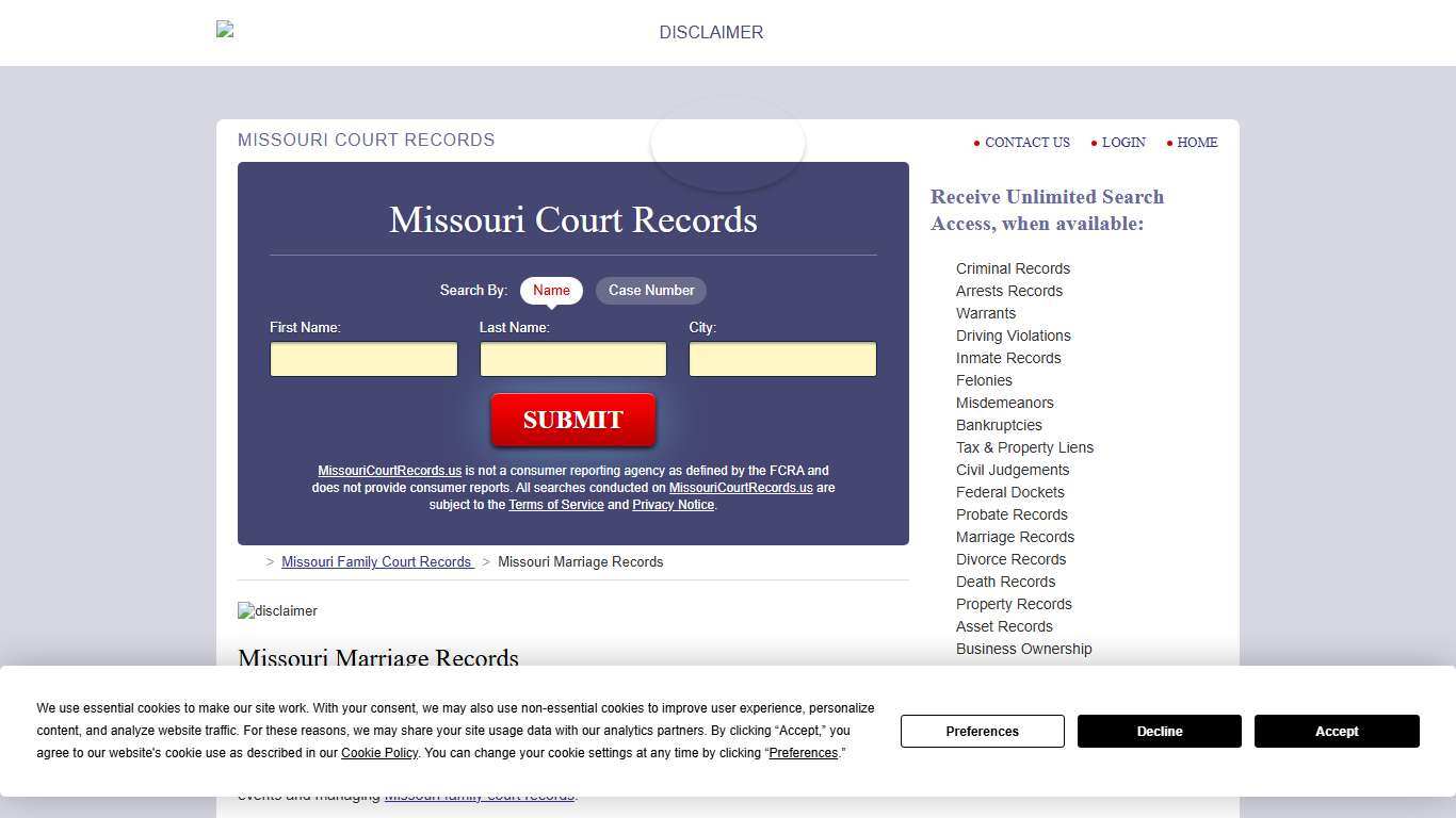 Missouri Marriage Records Search MissouriCourtRecords.us